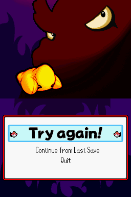 The different Game Over screen after being defeated by Mashtooth or Mega Mashtooth.