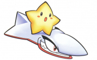 Official artwork of Starfy riding Sukebon.