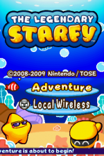 The Legendary Starfy's alternative title screen. Starfy is wearing blue sunglasses.