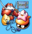 Artwork of Moe and friends playing using a Game Boy Advance Game Link Cable in Densetsu no Starfy 3.